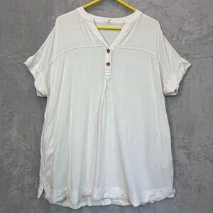 Easel Lagonlook Cream Tunic Top/Dress Sz L Side Pockets Linen Blend
